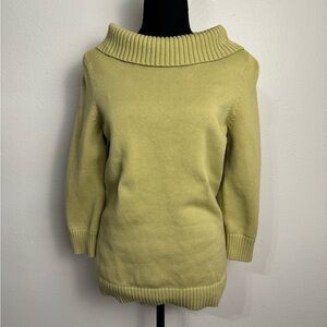 Talbots Women’s Yellow/Green Roll /Round Neck Rib Knitted  Sweater Size M Career